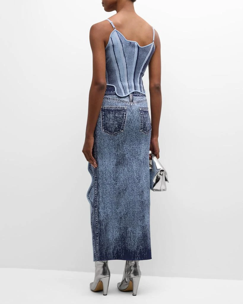 PH5 Lily Denim-Print Wavy Slit Midi Skirt 4