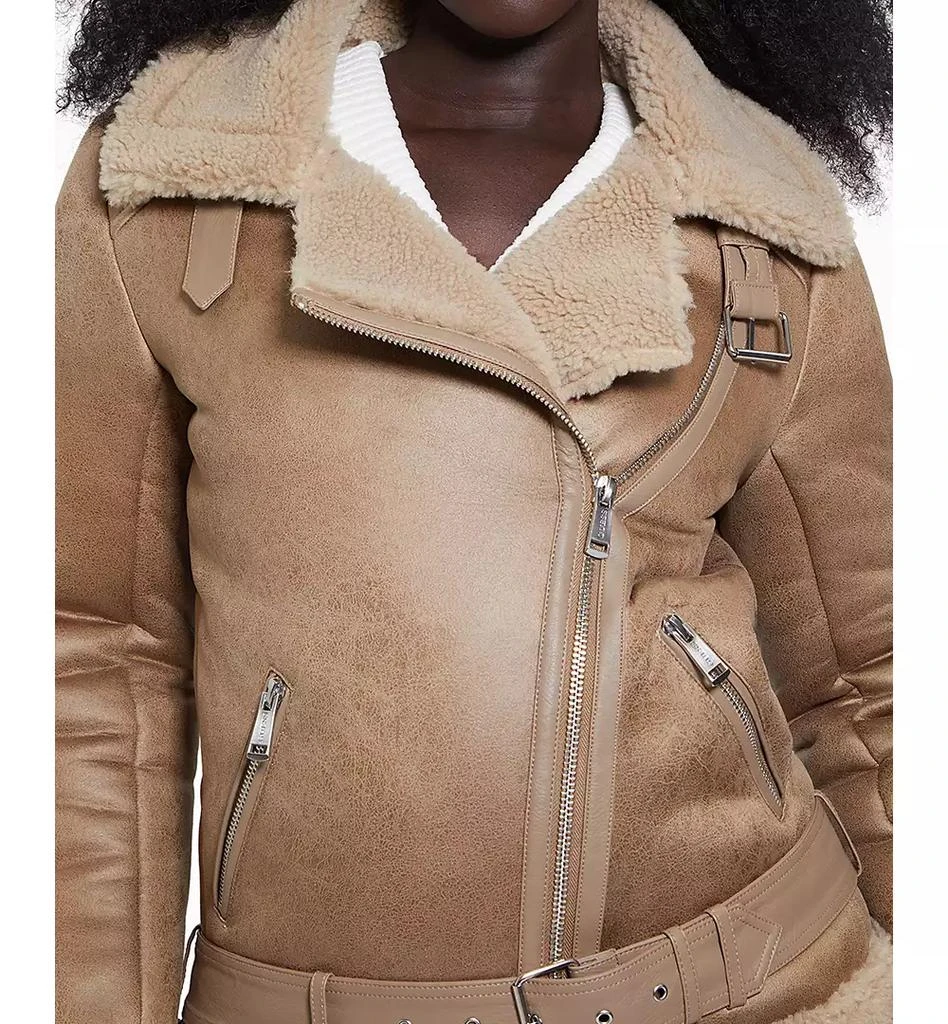 GUESS Women's Faux-Shearling Asymmetric Moto Coat 3