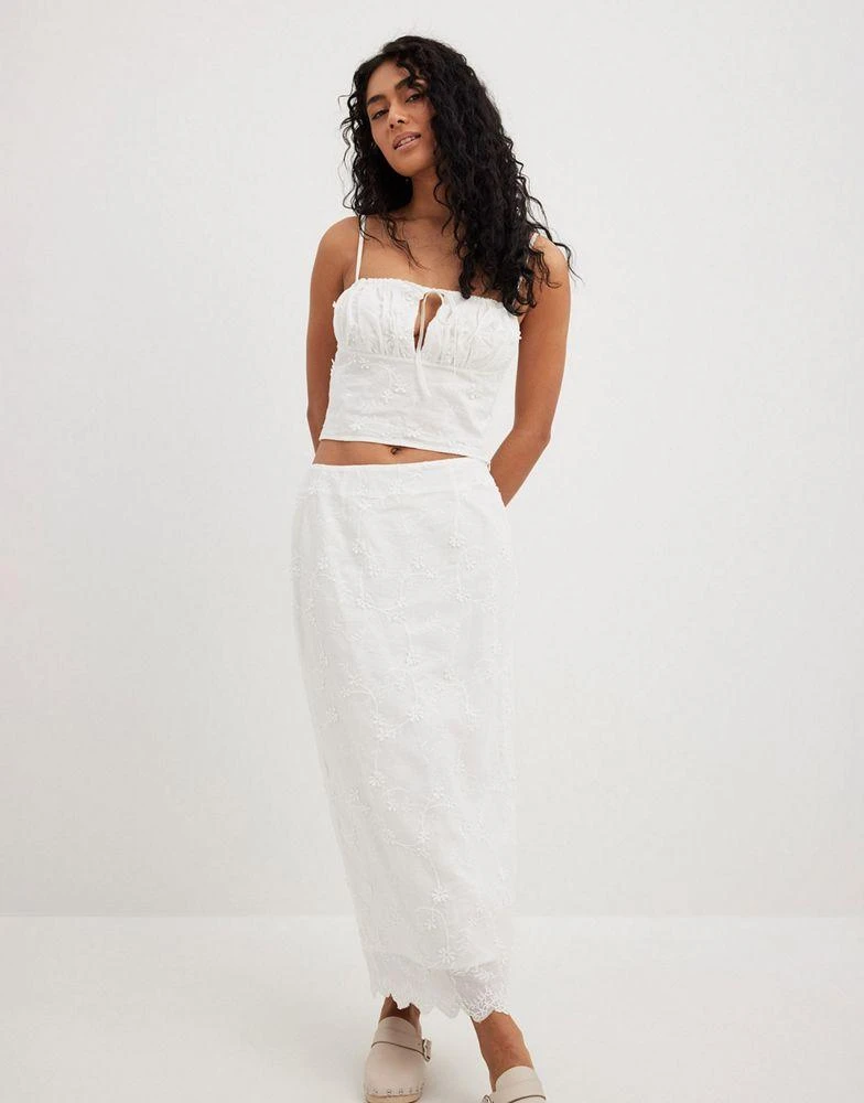 NA-KD NA-KD anglaise midi skirt in white 1