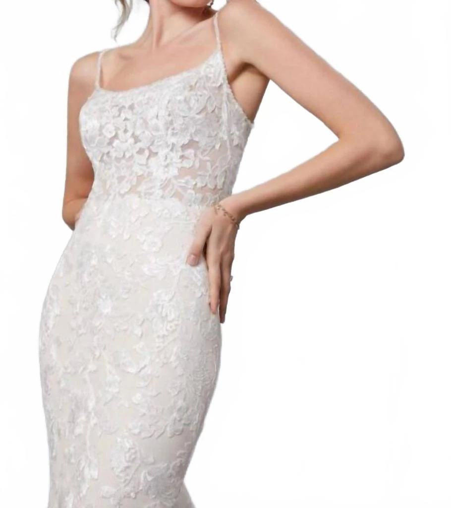 MORILEE Claudine Petal Train Scoop Neck Wedding Gown In Ivory - Champagne - Honey 4