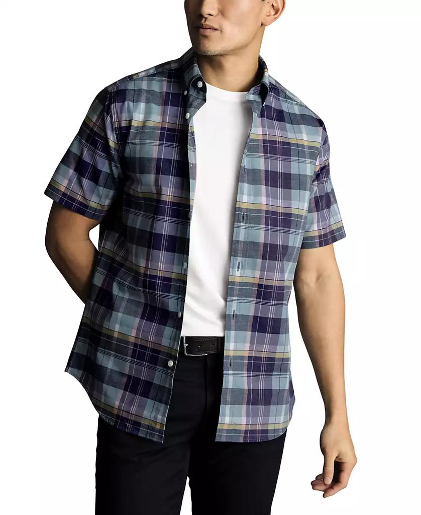 Charles Tyrwhitt Men's Slim Fit Short Sleeve Wrinkle-Resistant Plaid Button-Down Shirt