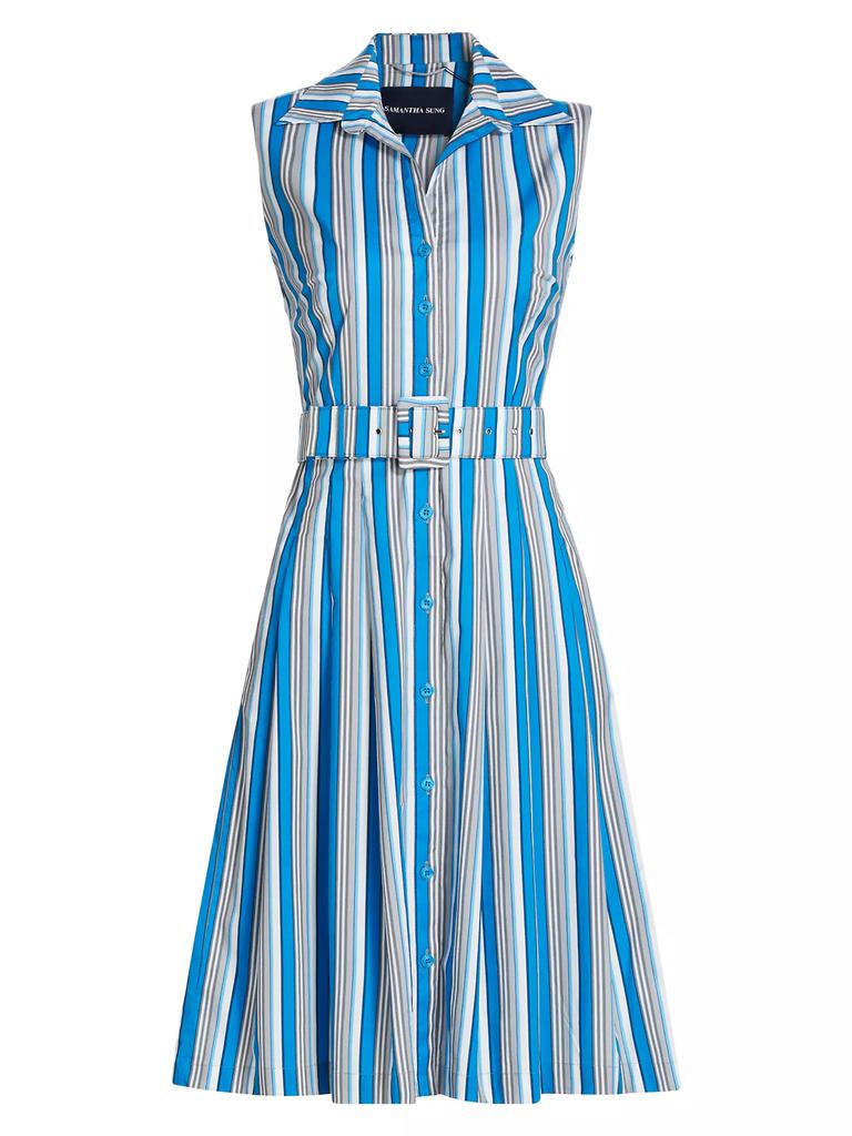 SAMANTHA SUNG Audrey Terry Stripe Stretch Cotton Shirtdress