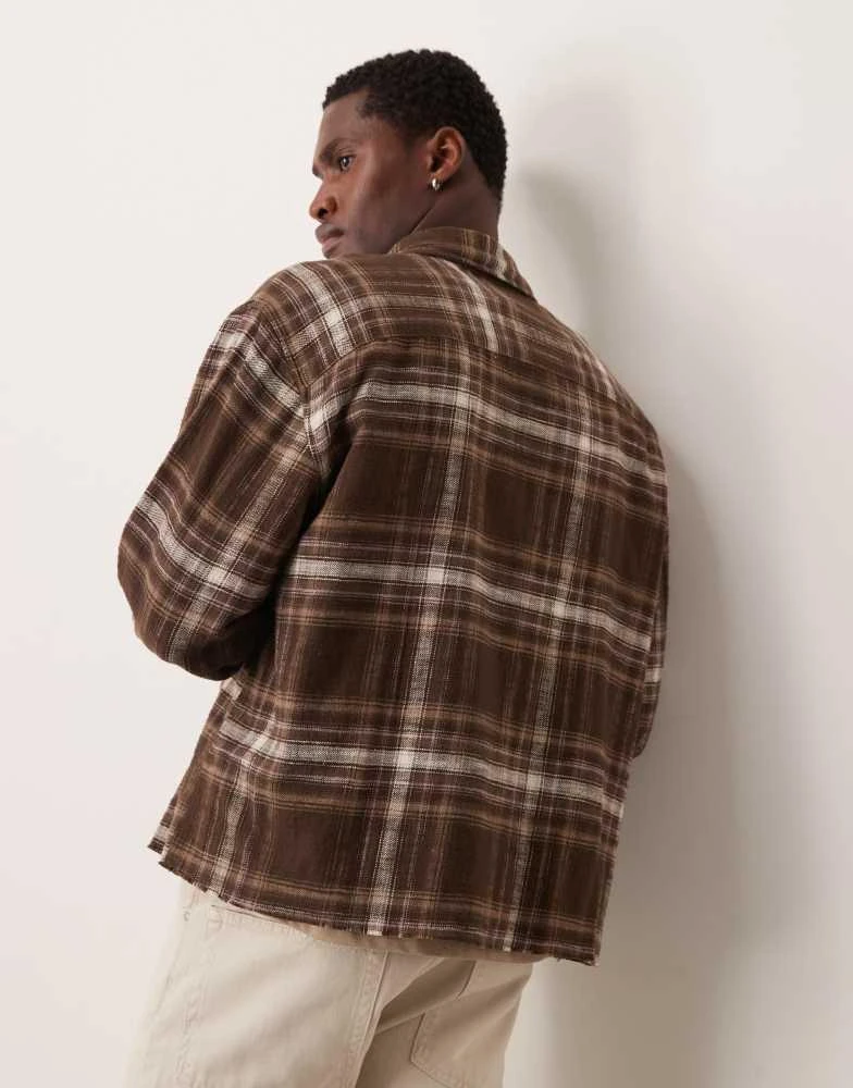 Abercrombie & Fitch Abercrombie & Fitch cropped slub flannel check overshirt in brown 2