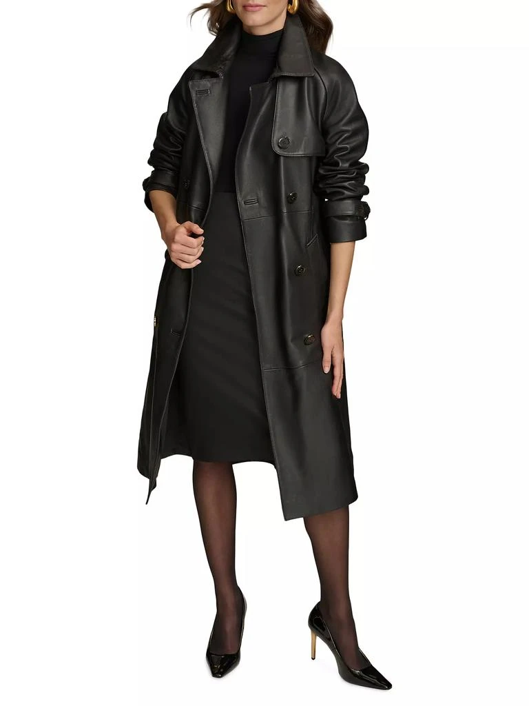 Donna Karan Leather Belted Double-Breasted Trench Coat 1