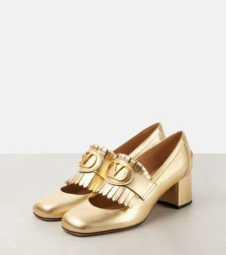 Valentino VLogo Signature fringed leather loafer pumps 4