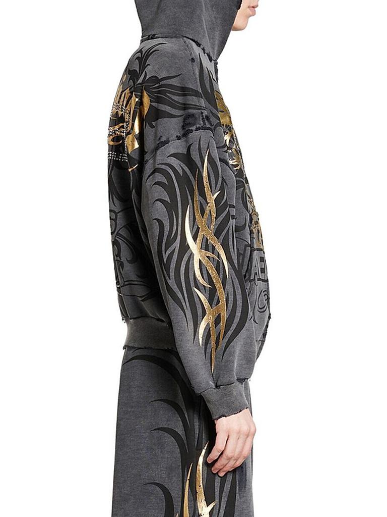 BALENCIAGA TACKYGOLD ジップアップ HOODIE 最終値下げ BALENCIAGA Tacky Embellished Metallic Logo-Print Cotton-Jersey Zip