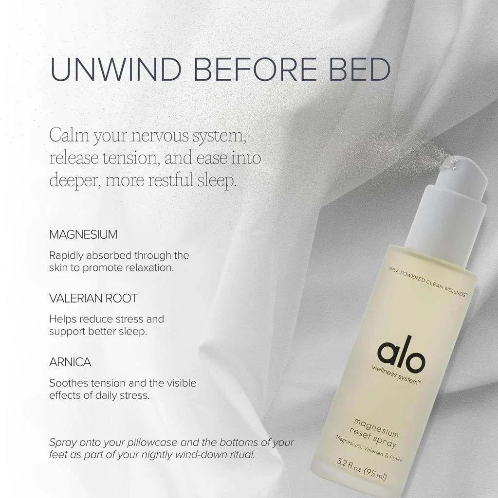 Alo Alo Magnesium Oil Spray | For Sleep, Stress & Anxiety Relief | Fast-Absorbing Magnesium with Valerian Root, Arnica & Essential Oils | Non-Sticky Body & Pillow Mist | 3.2 oz