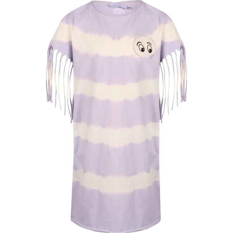 Loud Apparel Tie dye cotton jersey dress with eyes print in cream and lilac