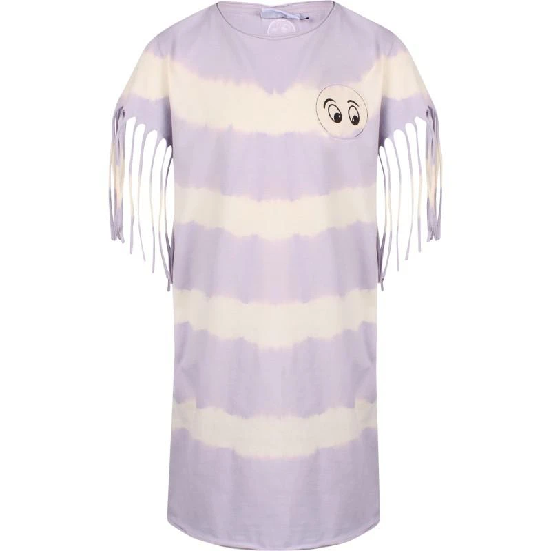 Loud Apparel Tie dye cotton jersey dress with eyes print in cream and lilac 1