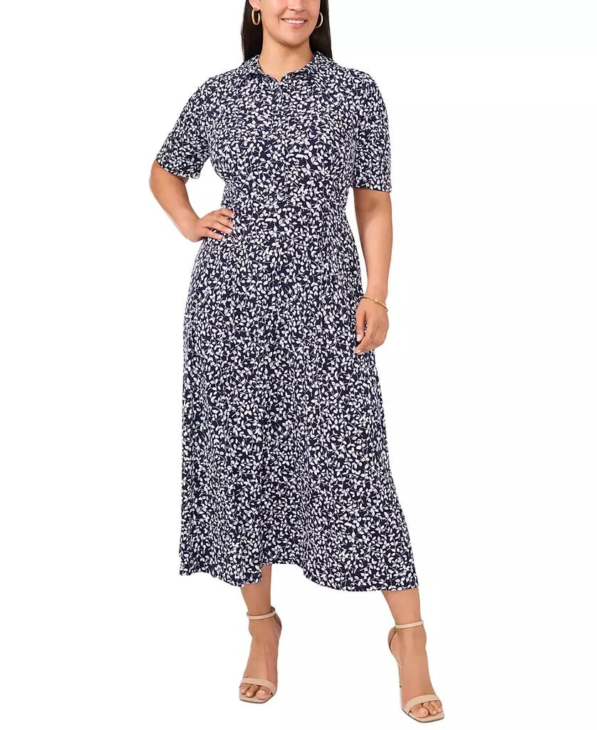 MSK Plus Size Printed Button-Front Collared Maxi Dress 1
