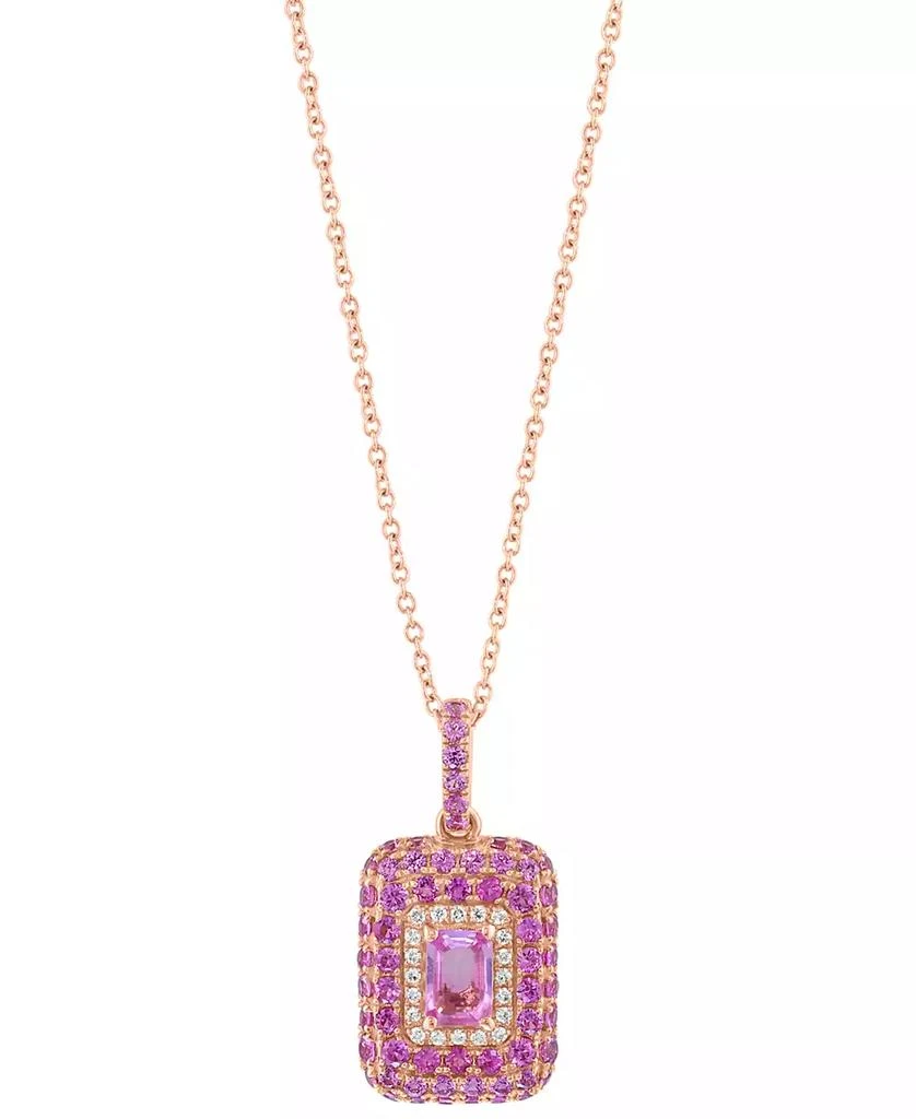 Effy EFFY® Pink Sapphire (1-7/8 ct. t.w.) 
Diamond (1/10 ct. t.w.) Octagon Halo 18" Pendant Necklace in 14k Rose Gold 3