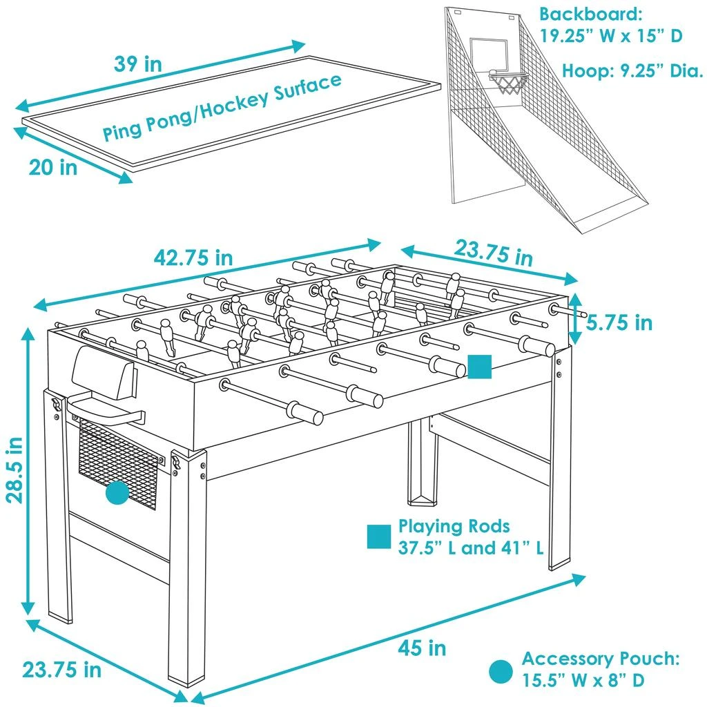 Sunnydaze Indoor Sport Collage 2-Player 5-in-1 Multi-Game Table with Billiards, Push Hockey, Foosball, Ping Pong, and Basketball - 45" 4