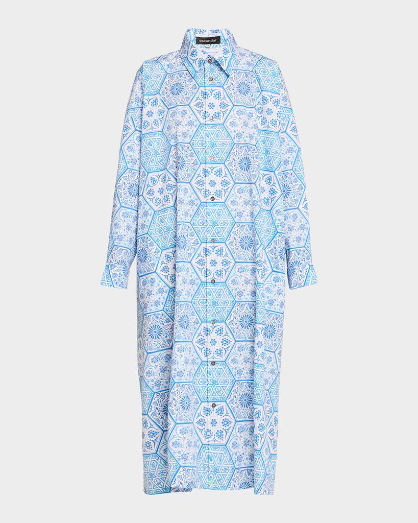 Eskandar Wide A-Line Printed Shirtdress