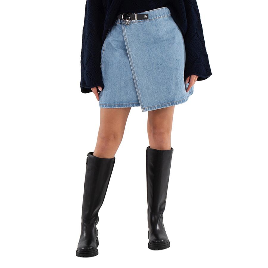Shop Blue Curved Patch Pocket Denim Miniskirt on Sale at