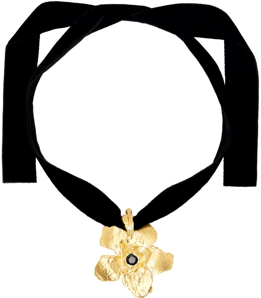 ELHANATI Black & Gold Flower Pendant Necklace