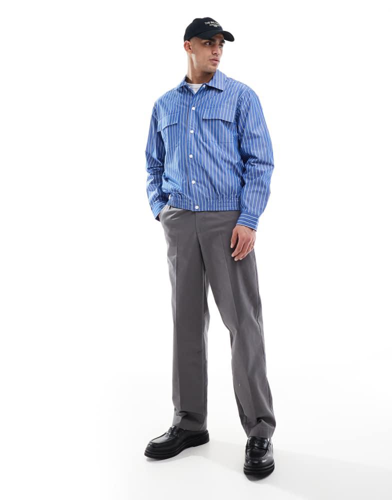 Pull&Bear Pull&Bear striped worker shacket in blue