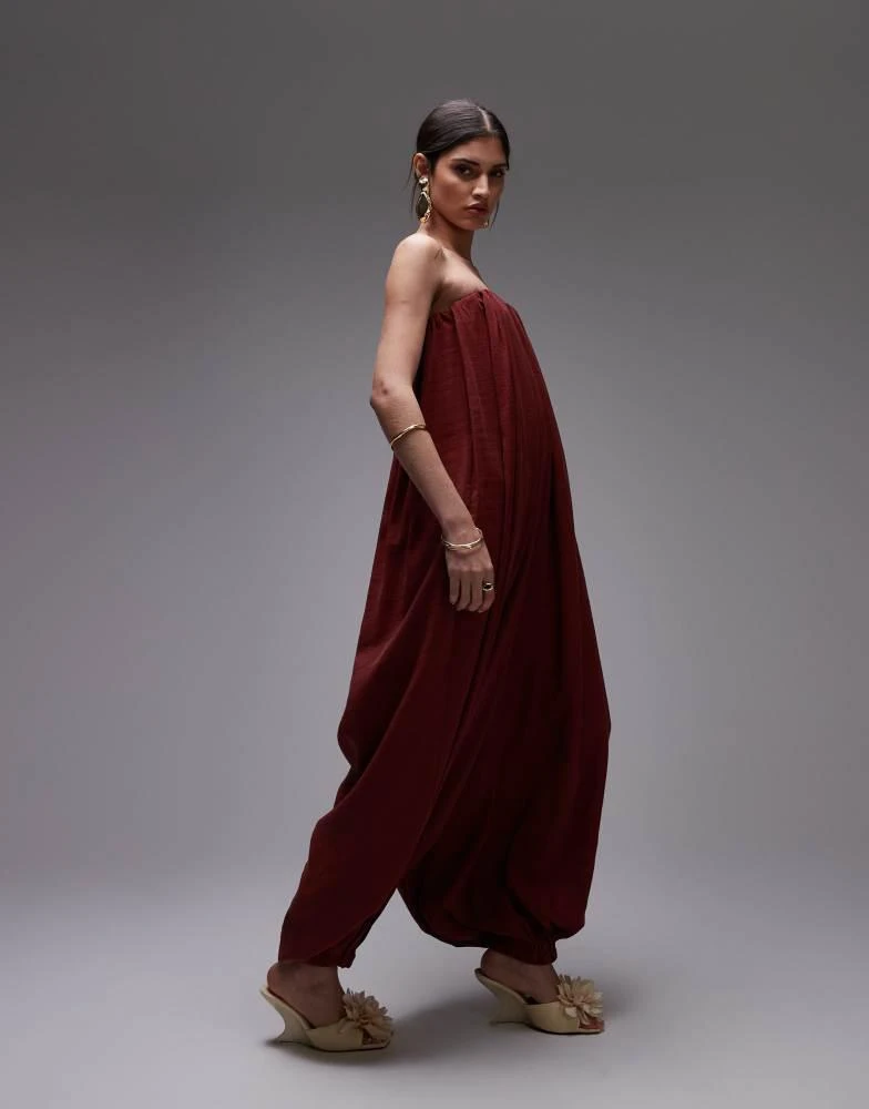 ASOS ASOS DESIGN modal bandeau bubble hem jumpsuit in brick red 3