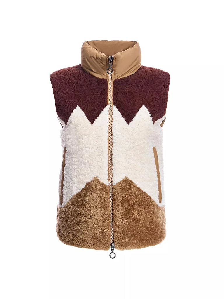 Maximilian Colorblocked Geometric Shearling Vest 1