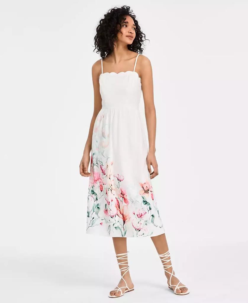 City Studios Juniors' Scalloped-Neck Placed Floral Midi Dress