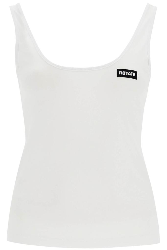 ROTATE Birger Christensen white recycled cotton top with deep neckline