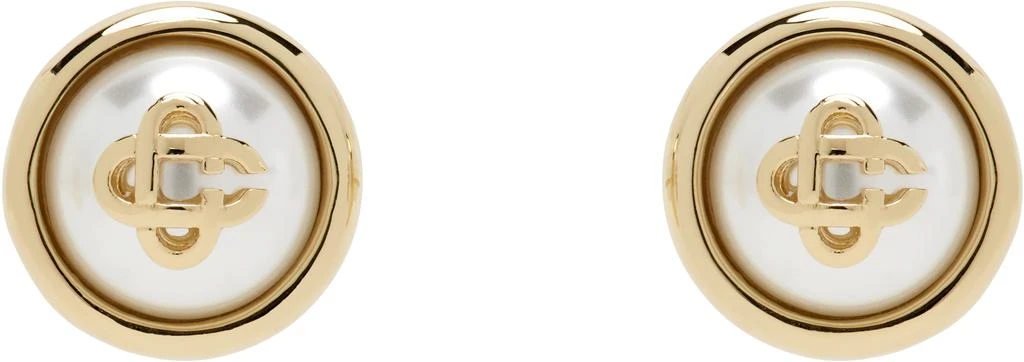 Casablanca Gold & White Faux-Pearl Logo Stud Earrings 1