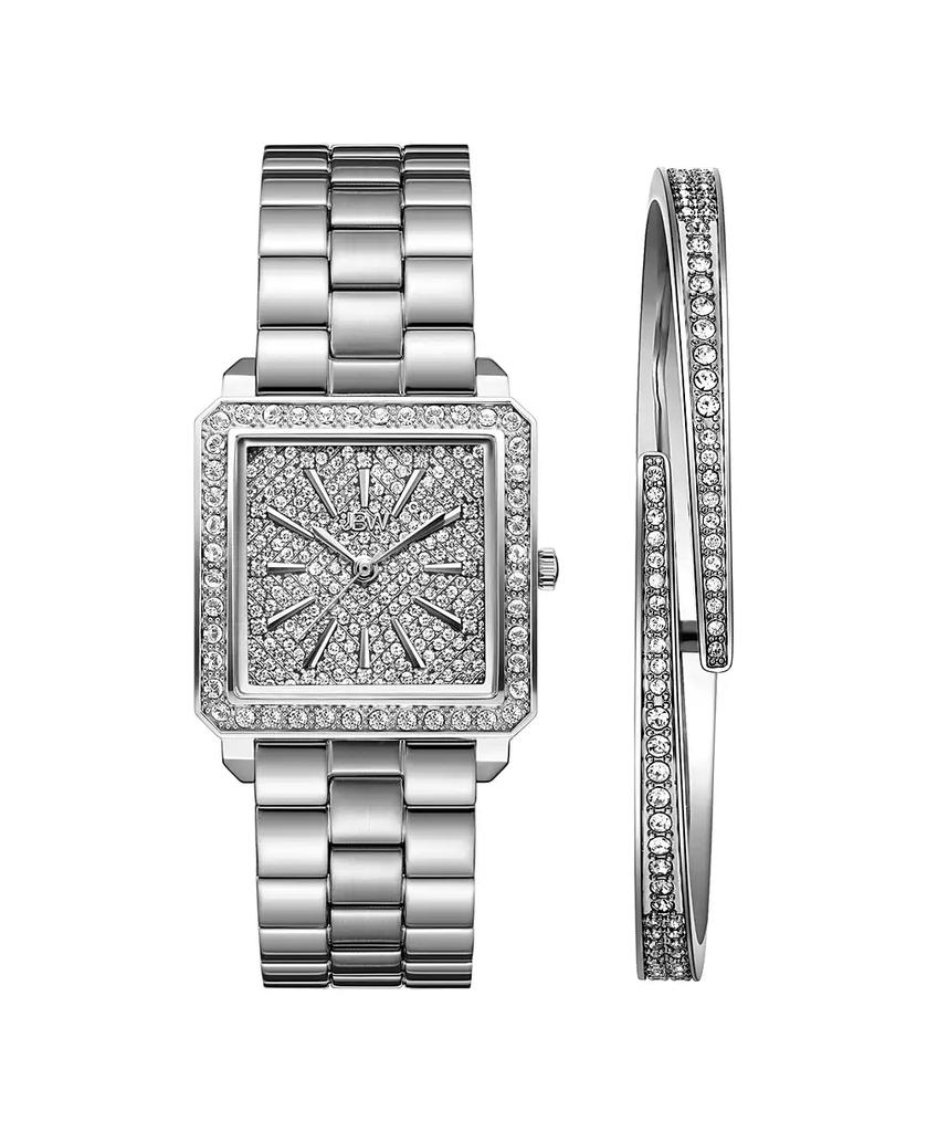 Jbw Women's Cristal Quartz Silver Stainless Steel Watch Set