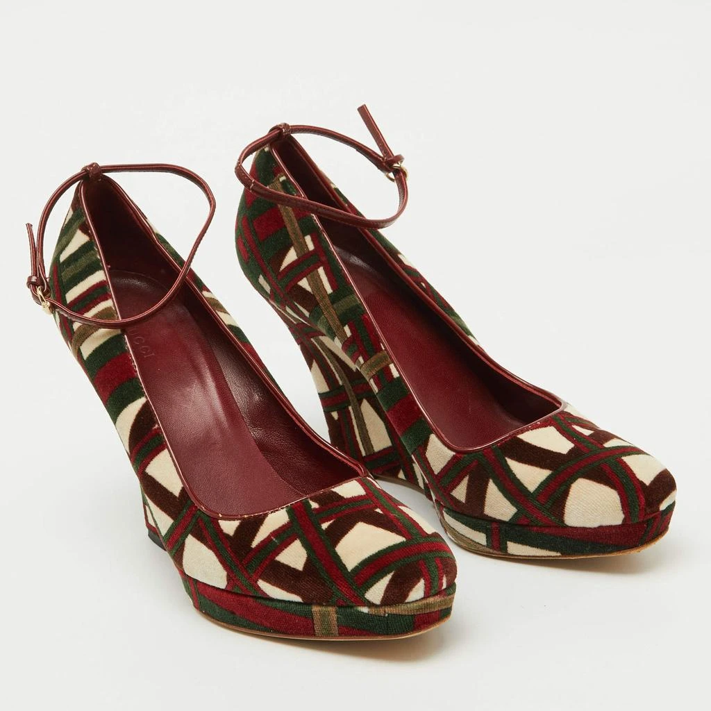 Gucci Gucci Multicolor Pattern Velvet Platform Wedge Pumps Size 39.5 4