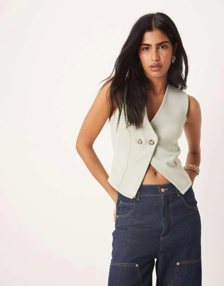 ASOS ASOS DESIGN asymmetric waistcoat in sage