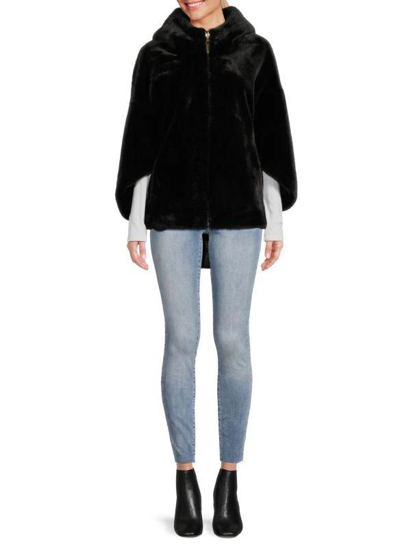 BELLE FARE Reversible Faux-Mink Hooded Cape Jacket 1