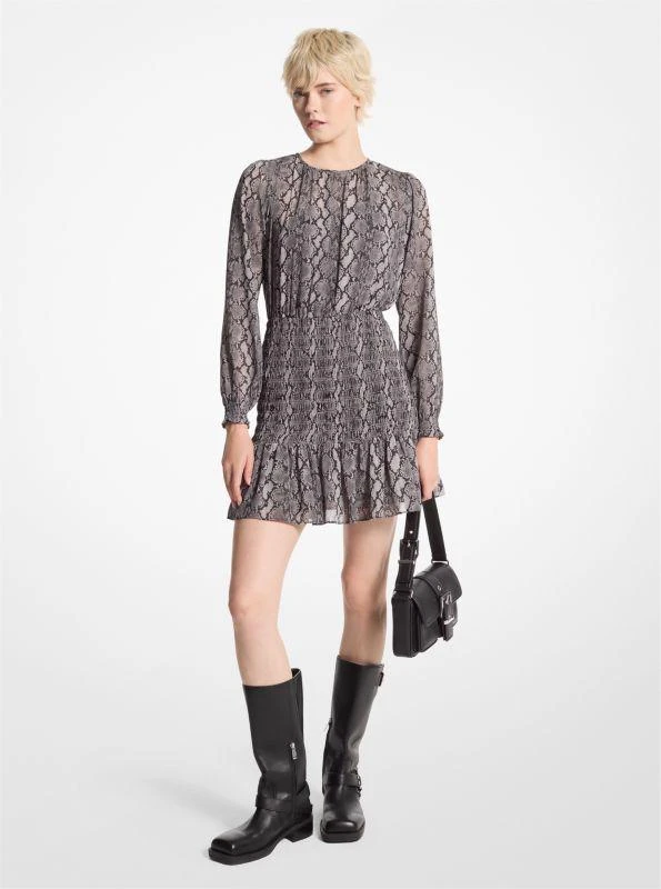 Michael Kors Snake Print Georgette Smocked Dress 1