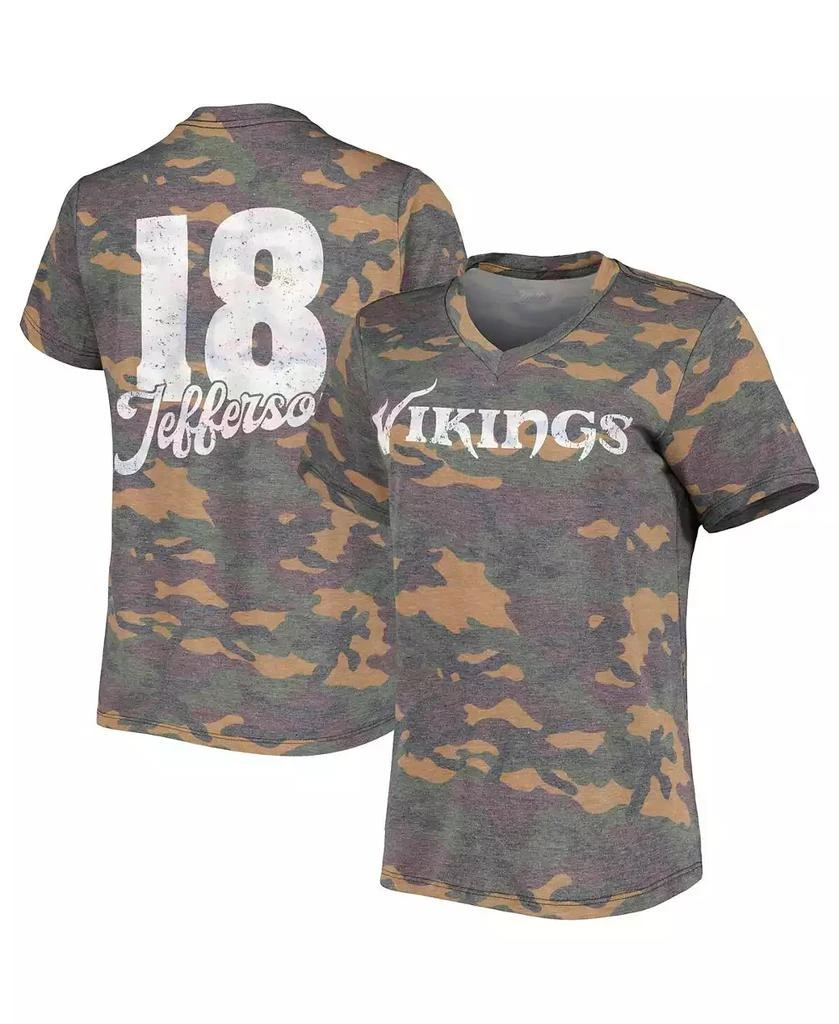 Majestic Women's Justin Jefferson Camo Distressed Minnesota Vikings Name and Number Tri-Blend V-Neck T-shirt 1