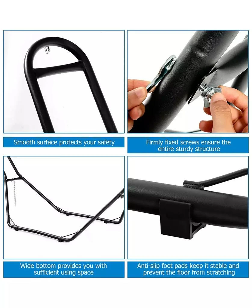 Gymax Hammock Stand Heavy Duty Steel Frame Hanging Hooks Indoor Outdoor 10