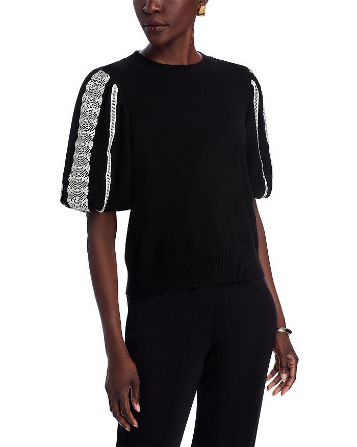Misook Puff Sleeve Embroidered Blouse