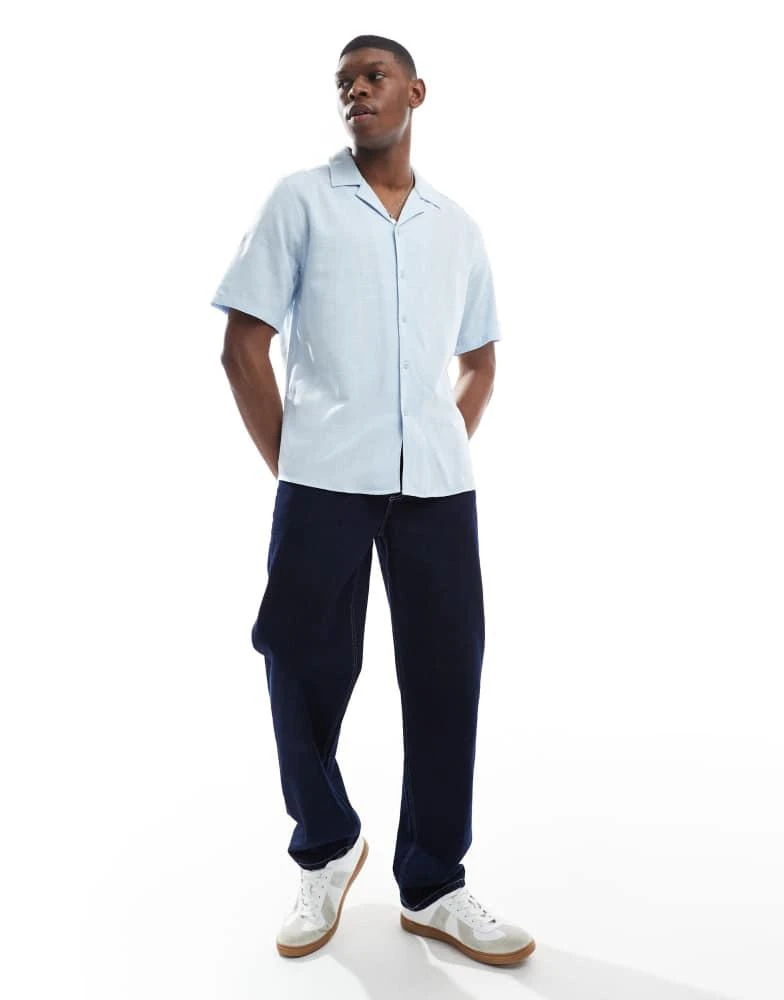Only & Sons ONLY & SONS boxy fit revere collar shirt in light blue 4