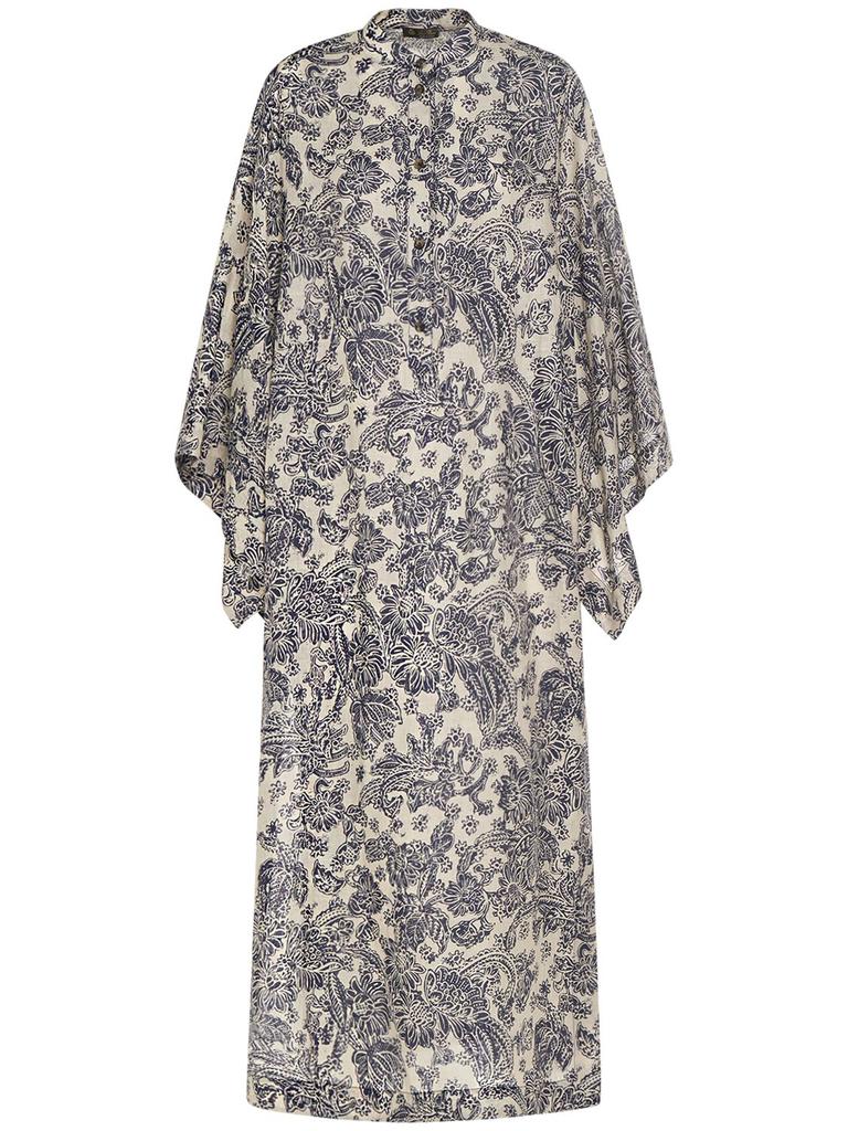 LORO PIANA Nelida Collarless Linen Midi Dress