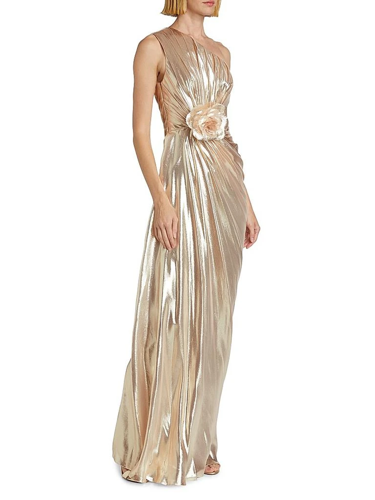 Pamella Roland Metallic Chiffon One-Shoulder Gown 4