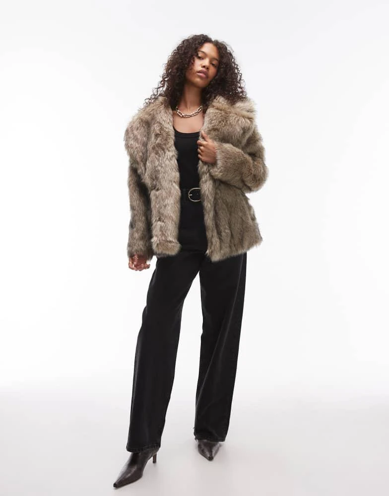 Topshop Topshop faux fur midi coat in light brown 1
