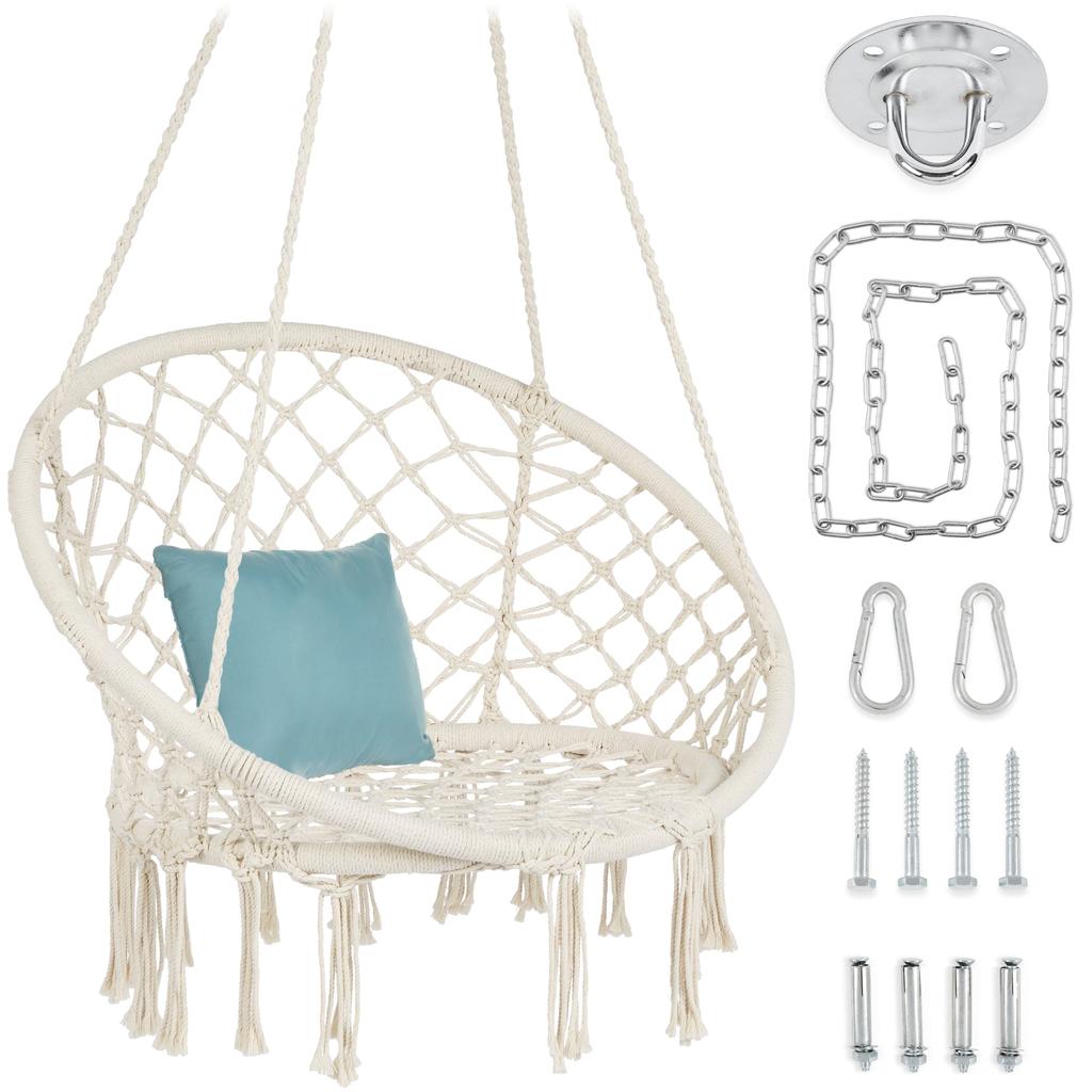 Best Choice Products Handwoven Cotton Macramé Hammock Hanging Chair Swing for Indoor & Outdoor Use w/ Backrest