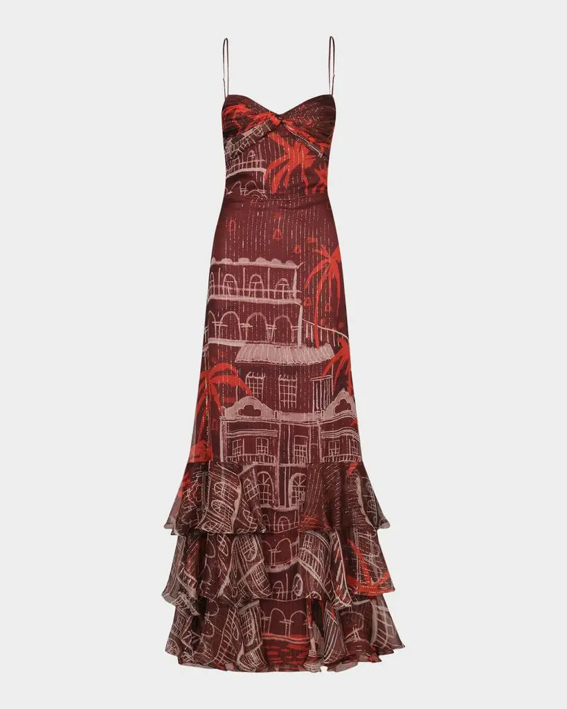 JOHANNA ORTIZ Pasos Nocturnos Metallic Crepe Ruffle Gown
