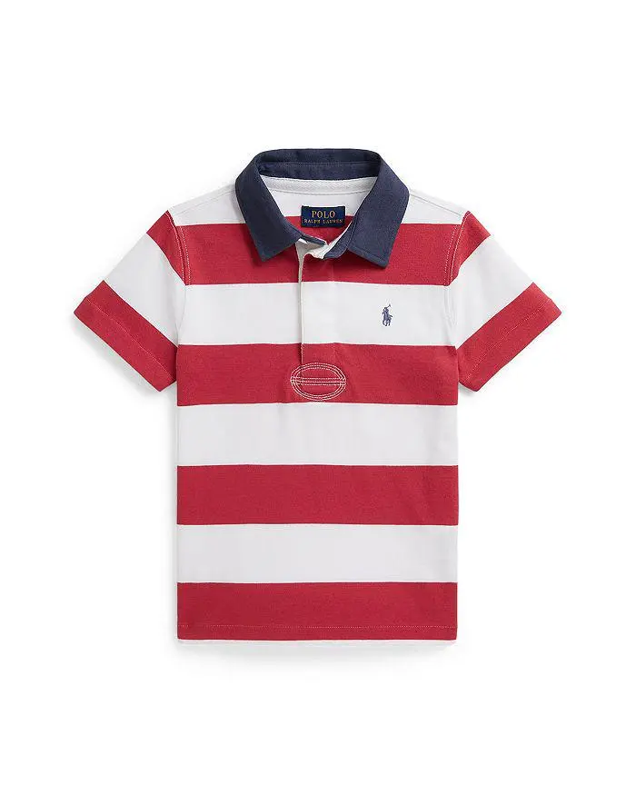 Ralph Lauren Boys' Striped Cotton Short Sleeved Rugby Shirt - Little Kid, Big Kid