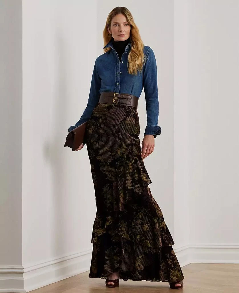 Ralph Lauren Women's Floral Burnout Velvet Tiered Maxiskirt 5