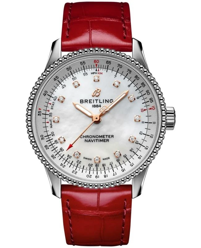 BREITLING Breitling Navitimer Automatic 35 Mother of Pearl Diamond Dial Leather Strap Women's Watch A17395211A1P5 1