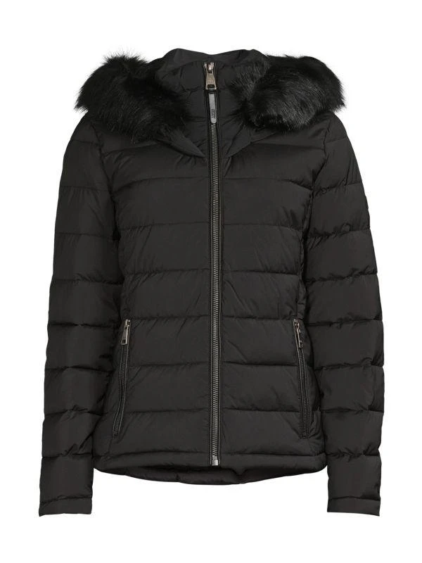 DKNY Faux Fur Trim Hooded Puffer Jacket 4