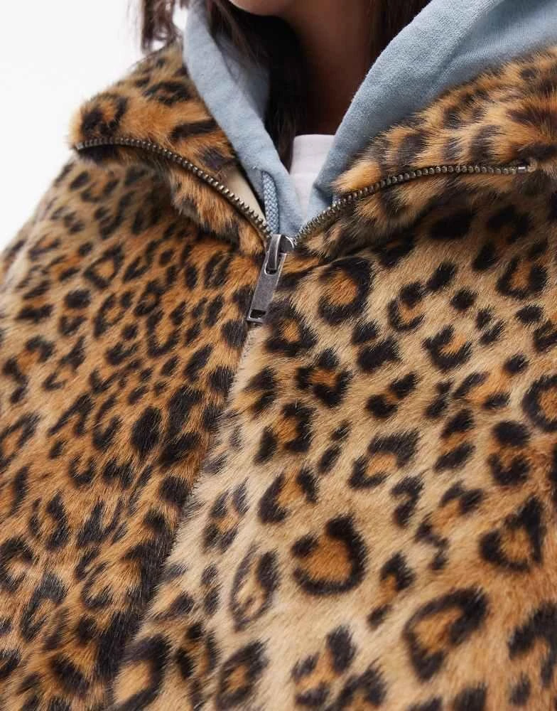 Topshop Topshop faux fur leopard print zip through bomber jacket in multi 3