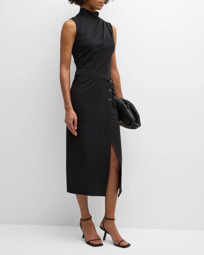 Shoshanna Leona Sleeveless Pleated Mock-Neck Midi Dress 3