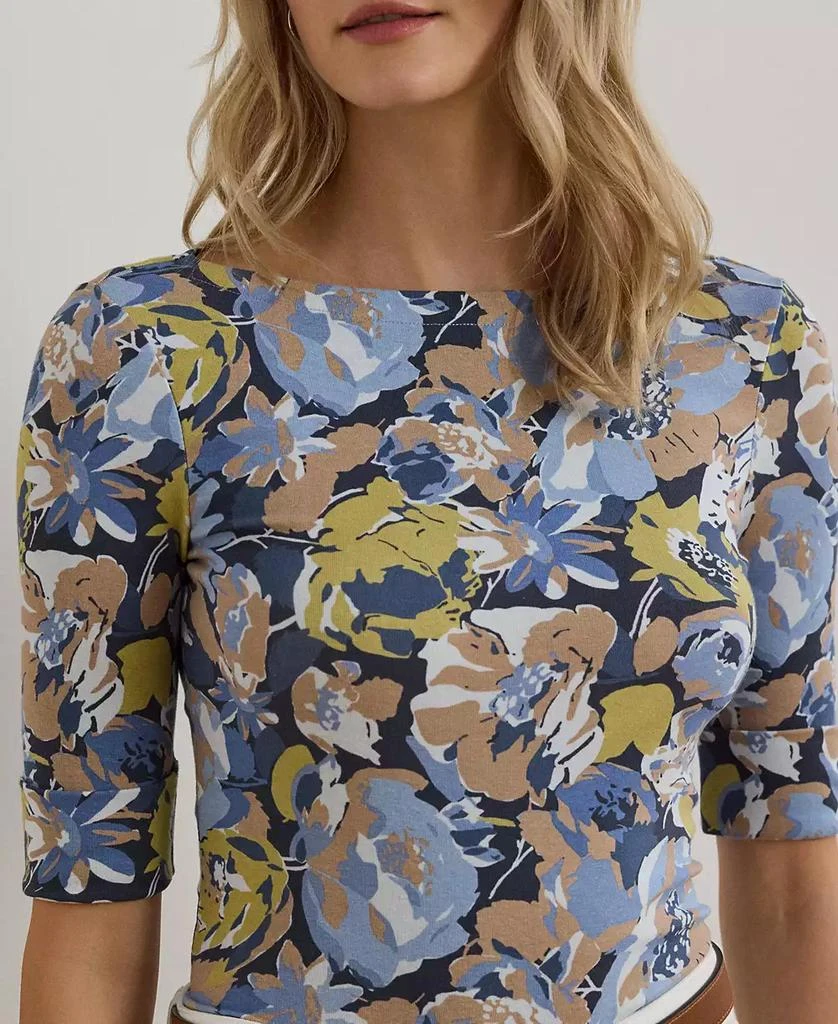 Ralph Lauren Women's Floral Stretch Cotton Boatneck Tee, Regular & Petite 4