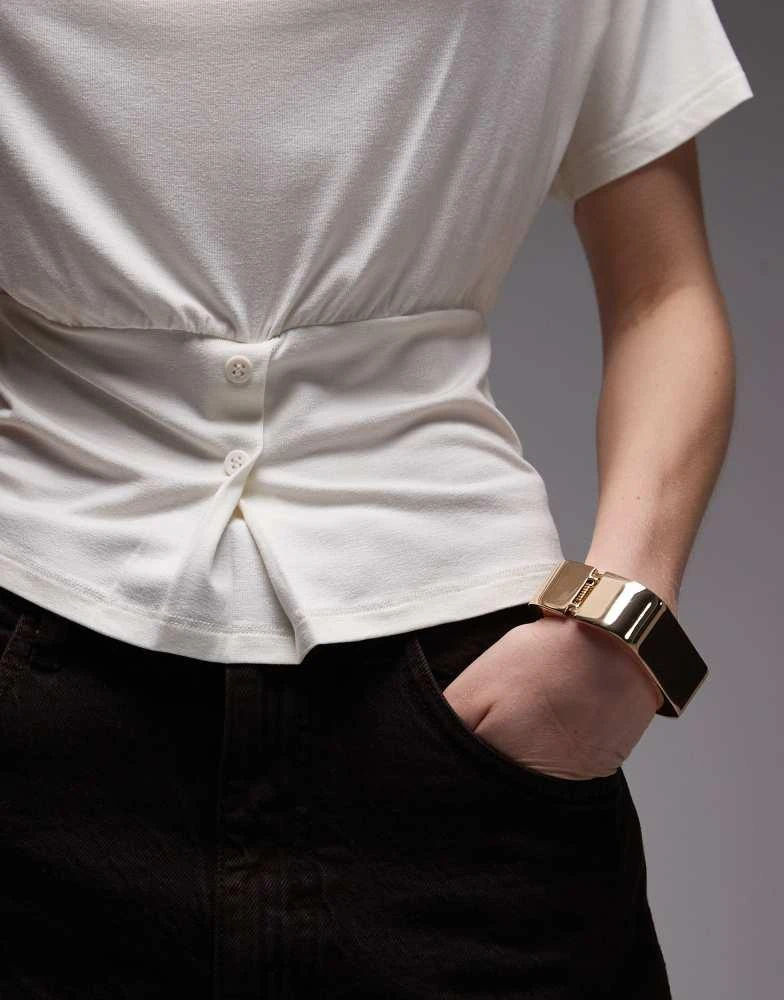 ASOS ASOS DESIGN off shoulder cinched waist top with button details in ivory 3