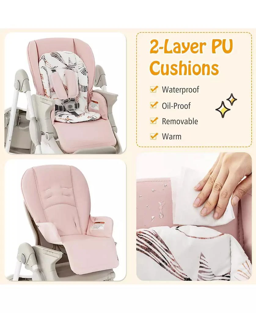 GOUUN Kids Multifunctional Folding High Chair with Rolling Wheels and Adjustable Height 10