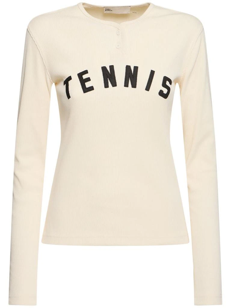 Tory Sport Ribbed Cotton Henley Tennis T-shirt 1
