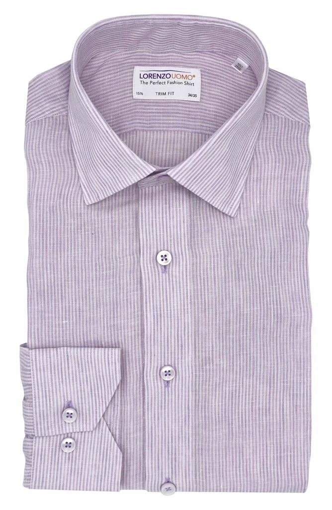 Lorenzo Uomo Striped Trim Fit Linen Shirt 1